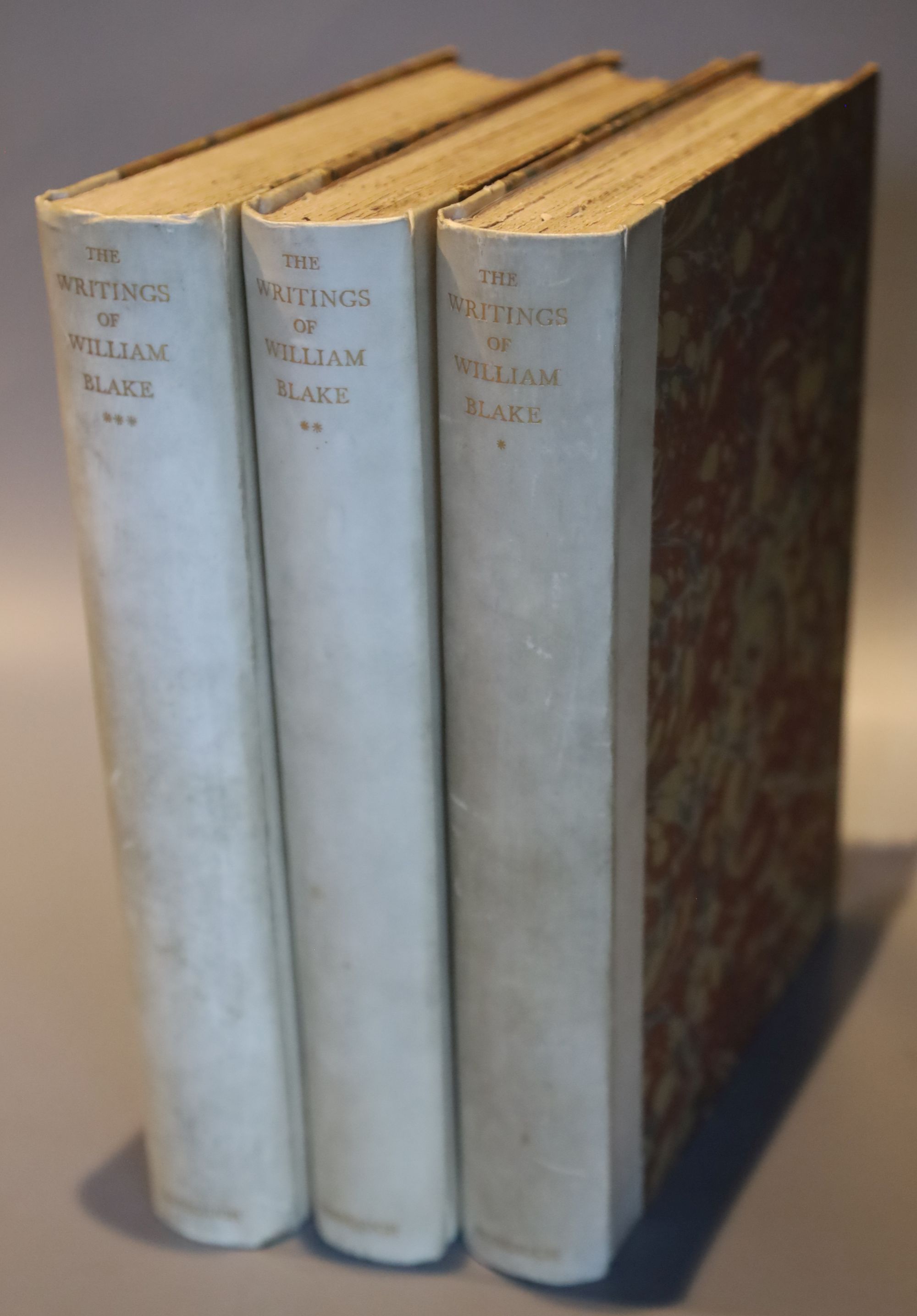 Keynes, Geoffrey (editor) - The Writings of William Blake, 3 vols, qto, quarter vellum, number 966 or 1500, with 60 plates, The Nonesuc